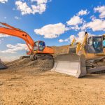 Heavy machinery in repair works of a motorway in Spain