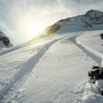 Snowboard in mountains